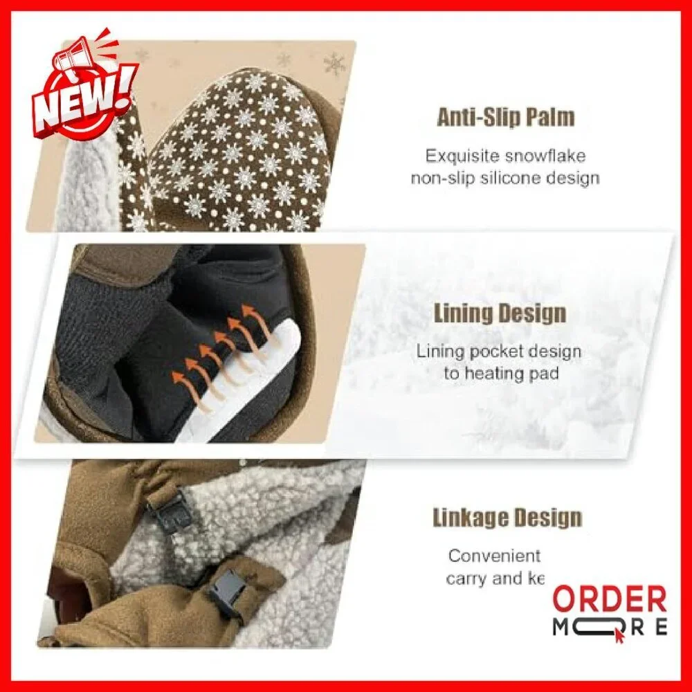Women's Sherpa Fleece Mittens with Anti-Slip Grip for Winter